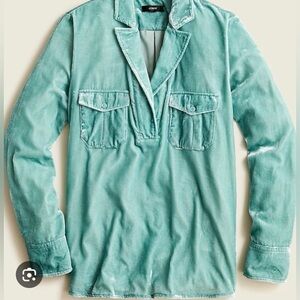 J. Crew velvet patch pocket popover top in mineral blue